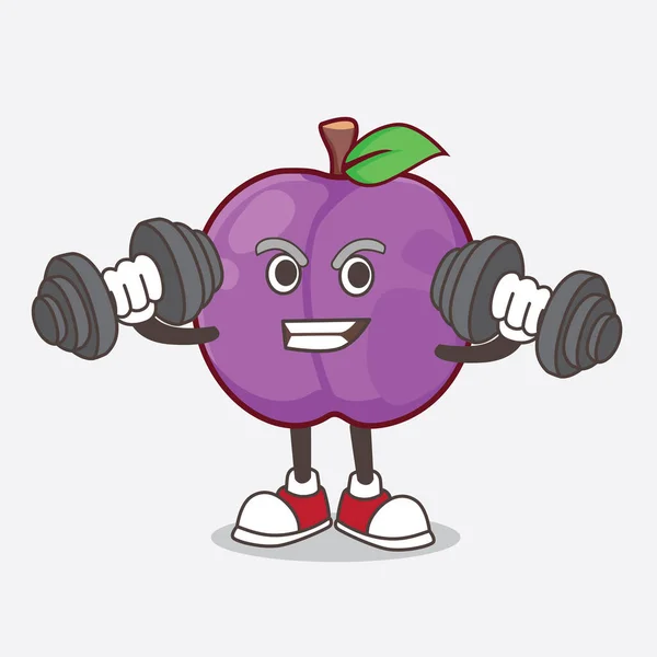 Une Image Plum Fruit Personnage Mascotte Dessin Animé Sur Exercice — Image vectorielle