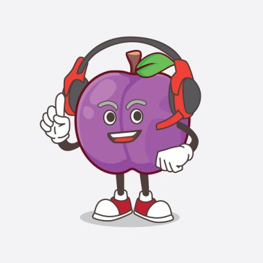 Plum Fruit çizgi film karakteri kulaklıkla konuşuyor.