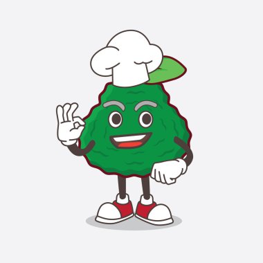 Kaffir Lime çizgi film maskotu karakteri, şef elbisesi ve beyaz şapkalı.