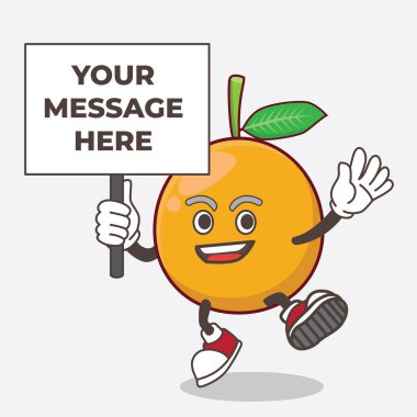 Afrika Mangosteen çizgi film maskotu karakterinin pano işaretli bir resmi.