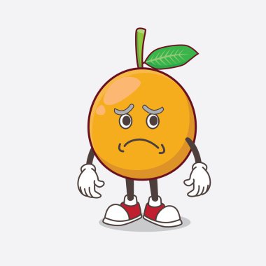 Afrika Mangosteen çizgi film maskotu karakterinin korkmuş bir yüzü var.