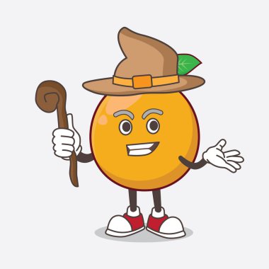 Afrika Mangosteen çizgi film maskotu karakter sahnede bir cadı olarak