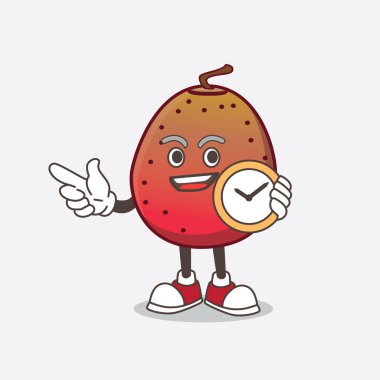 Hint inciri karikatür maskot karakterinin saat tutan bir resmi.