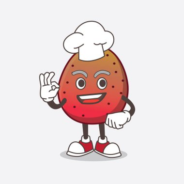 Şef elbisesi ve beyaz şapkalı Hint inciri çizgi film maskotu karakteri.