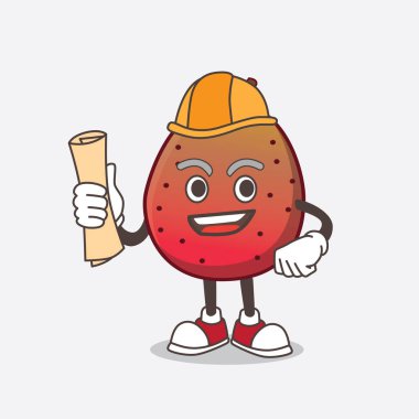 Hint inciri mimar maskot karakterinin bir resmi. Üzerinde planlar ve sarı başlık var.