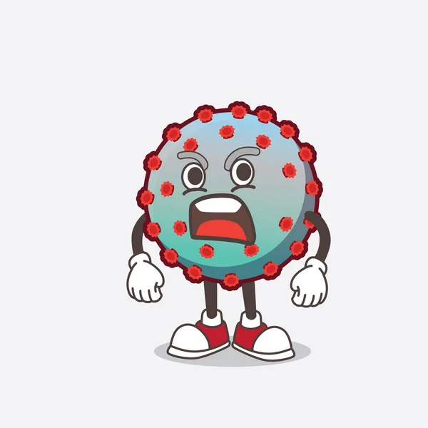 怒りの顔をしたウイルス漫画マスコットキャラクターの写真 — ストックベクタ