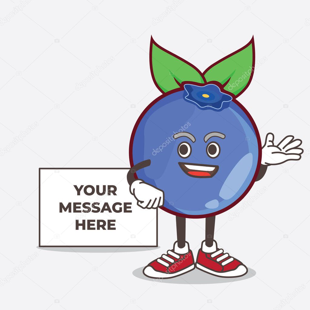 An illustration of Blueberry Fruit cartoon mascot character with whiteboard