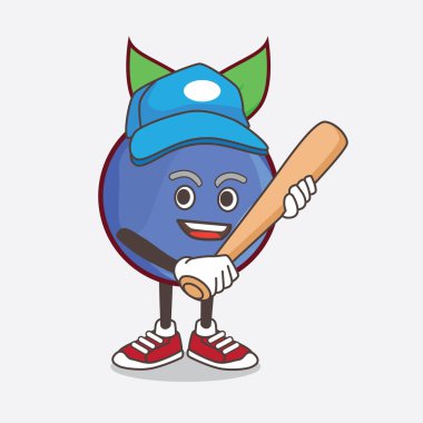 Blueberry Fruit çizgi film maskotu karakterinin beysbol oynaması.