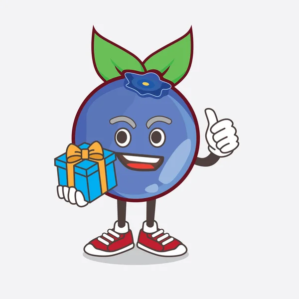 Sebuah Ilustrasi Karakter Maskot Kartun Blueberry Fruit Dengan Hadiah - Stok Vektor