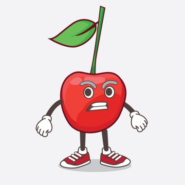 Kızgın yüzlü bir Bing Cherry çizgi film maskotu karakteri.