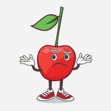 Komik sırıtış ifadesindeki Bing Cherry çizgi film maskot karakterinin bir çizimi