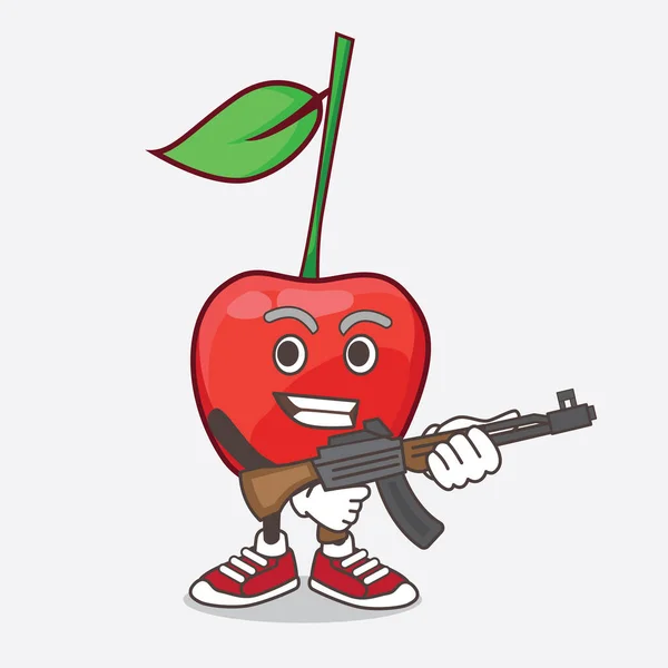 Μια Απεικόνιση Του Χαρακτήρα Μασκότ Καρτούν Bing Cherry Τυφέκιο Επίθεση — Διανυσματικό Αρχείο