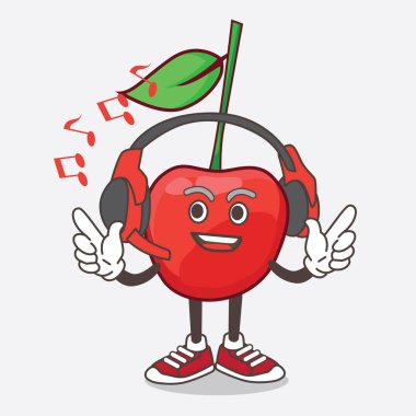 Bing Cherry 'nin bir çizimi. Maskot karakteri. Kulaklıkla müzik dinliyor.