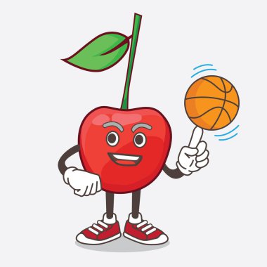 Bing Cherry karikatür karakteri ve basketbol topu.