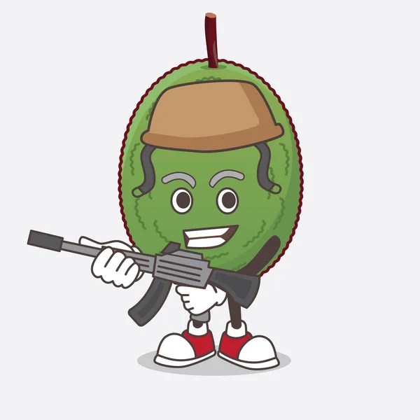 Uma Foto Jackfruit Personagem Mascote Desenho Animado Uniforme Exército Com —  Vetores de Stock