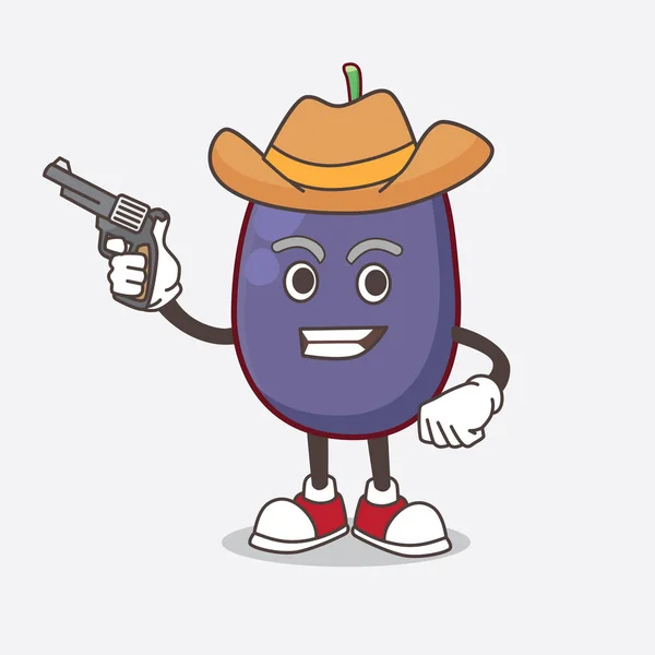 Uma Imagem Java Plum Personagem Mascote Desenho Animado Segurando Arma — Vetor de Stock