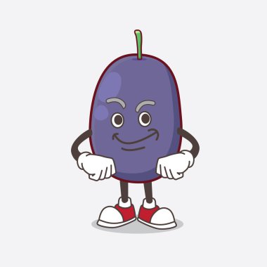 Java Plum çizgi film maskot karakterinin gülümseyen yüzlü bir resmi.