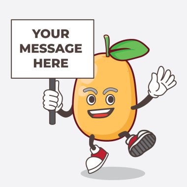 Bir Kumquat Fruit karikatür maskot karakteri tabela mesajı ile