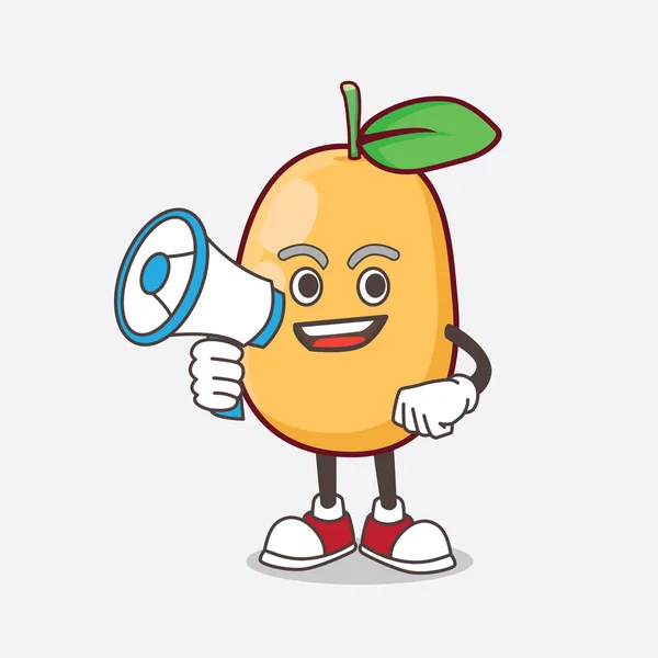 Illustration Personnage Mascotte Kumquat Fruit Tenant Mégaphone — Image vectorielle