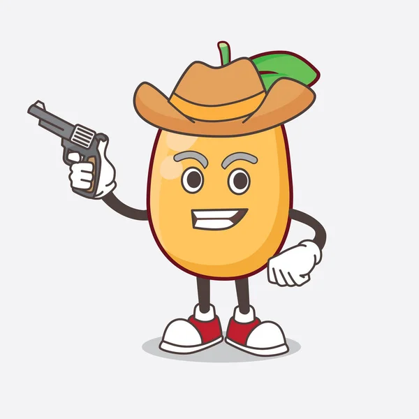 Une Illustration Personnage Mascotte Kumquat Fruit Dessin Animé Tenant Pistolet — Image vectorielle