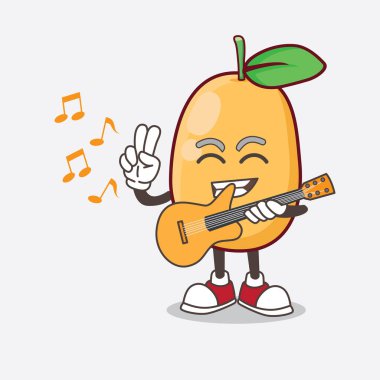 Bir Kumquat Fruit çizgi film karakteri gitar çalıyor.