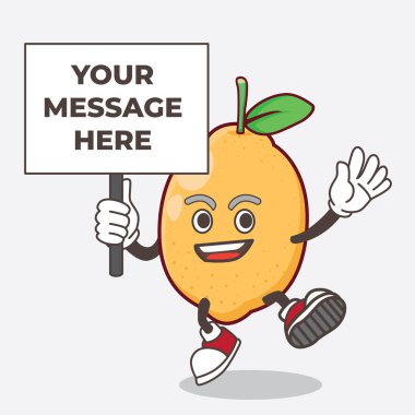 Lemon Fruit karikatür maskot karakterinin tabela mesajı.