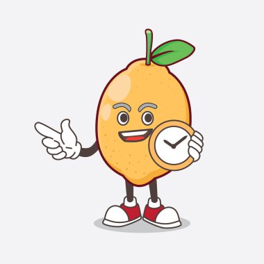 Lemon Fruit çizgi film karakteri saat tutuyor.