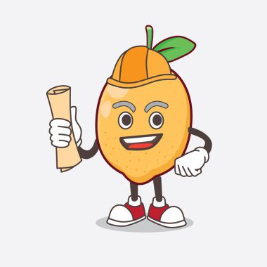 Limon meyveli mimar maskot karakterinin çizimleri ve sarı kaskı var.