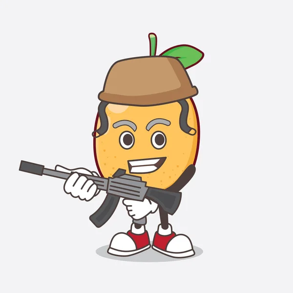 Ordu Üniformalı Makineli Tüfekli Lemon Fruit Çizgi Film Karakteri — Stok Vektör
