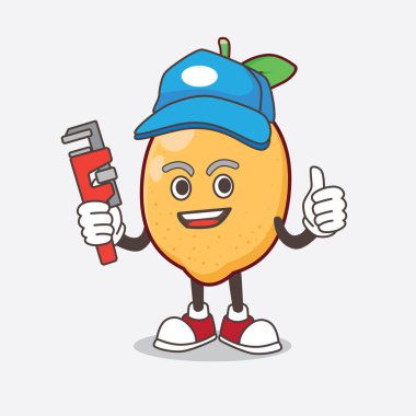 Mutlu bir muslukçu olarak Lemon Fruit çizgi film maskotu karakterinin bir çizimi.