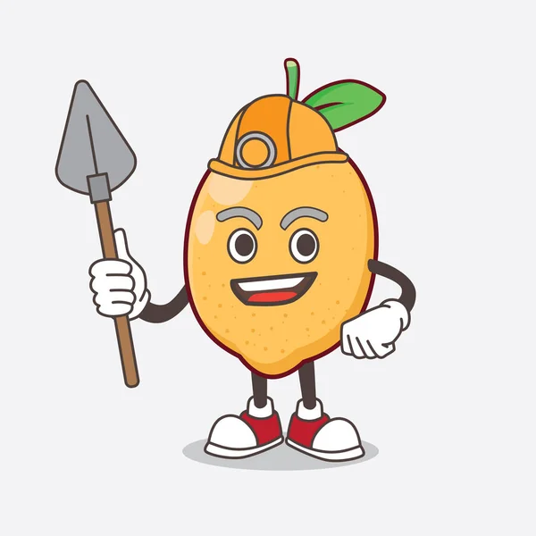 Une Illustration Personnage Mascotte Citron Fruit Dessin Animé Comme Mineur — Image vectorielle
