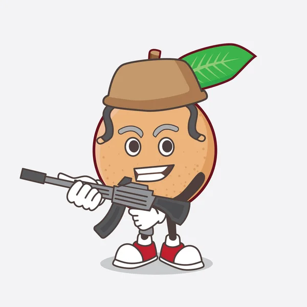 Uma Ilustração Longan Fruit Personagem Mascote Desenho Animado Uniforme Exército — Vetor de Stock