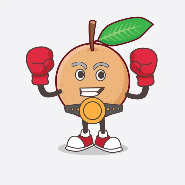 Une Illustration Personnage Mascotte Longan Fruit Dans Style Boxe Sportive — Image vectorielle