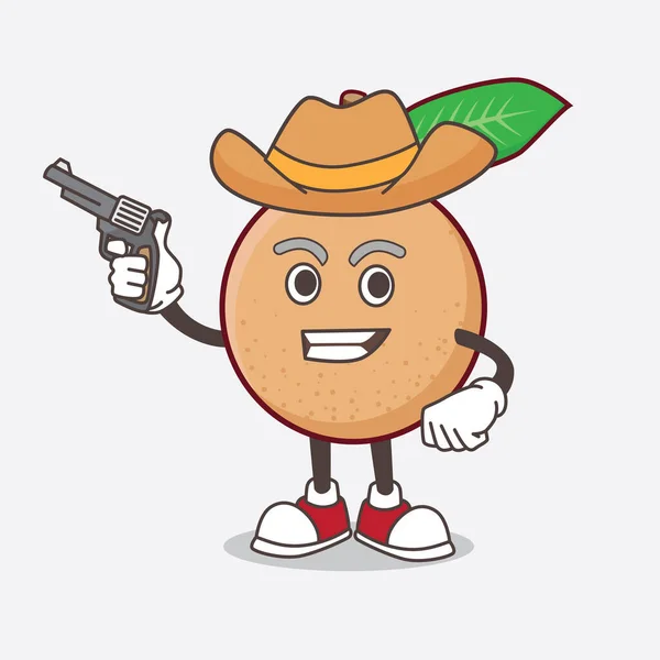 Illustration Longan Fruit Cartoon Mascot Character Holding Gun — Stock Vector