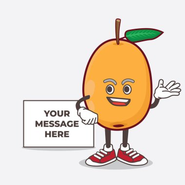 Beyaz tahtası olan Loquat Fruit çizgi film maskotu karakterinin bir çizimi