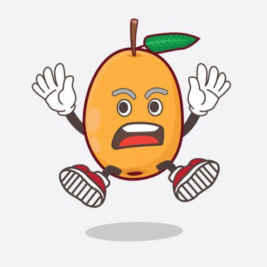 Şok edici bir jestle Loquat Fruit çizgi film maskotu karakterinin bir çizimi