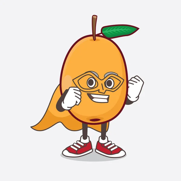 Une Illustration Personnage Mascotte Loquat Fruit Déguisé Super Héros — Image vectorielle