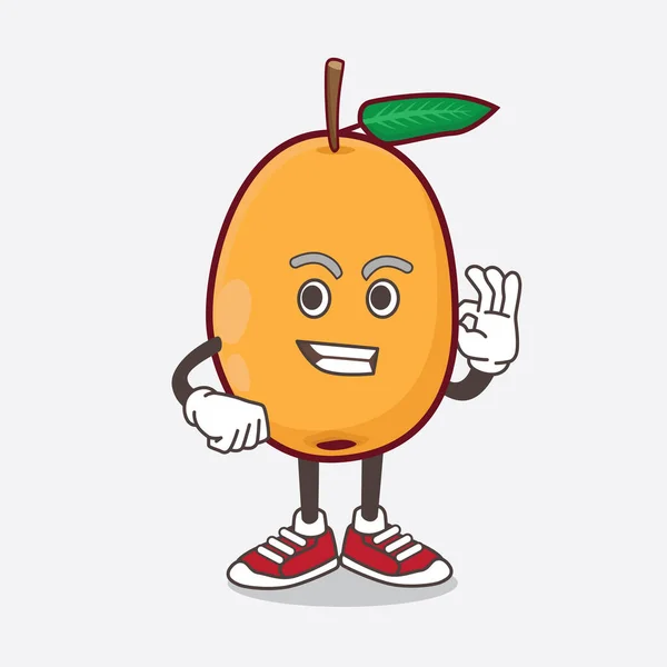 Une Illustration Personnage Mascotte Loquat Fruit Dessin Animé Avec Geste — Image vectorielle