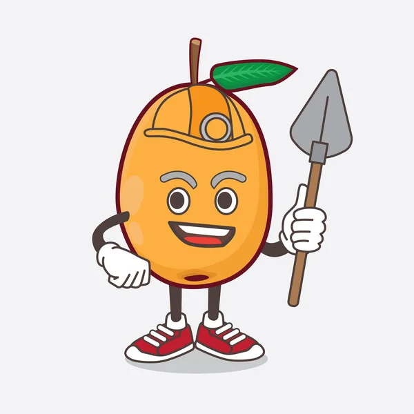 Une Illustration Personnage Mascotte Loquat Fruit Dessin Animé Comme Mineur — Image vectorielle