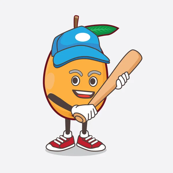 Ілюстрація Персонажа Мультфільму Loquat Fruit Який Грає Бейсбол — стоковий вектор