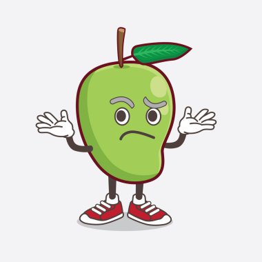 Mango Fruit çizgi film maskot karakterinin komik sırıtış ifadesi.