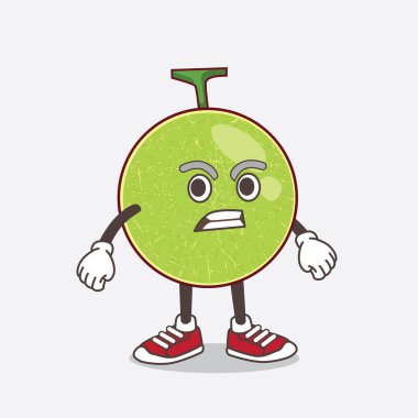 Kavun karikatür maskot karakterinin kızgın yüzlü bir çizimi.