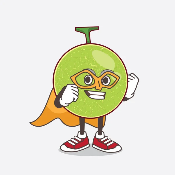 Illustration Cantaloupe Melon Tecknad Maskot Karaktär Klädd Som Superhjälte — Stock vektor