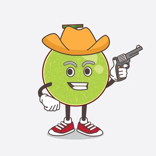 Uma Ilustração Cantaloupe Melão Personagem Mascote Desenho Animado Segurando Arma — Vetor de Stock