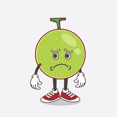 Karpuz karikatür maskot karakterinin korku dolu bir yüzü var.