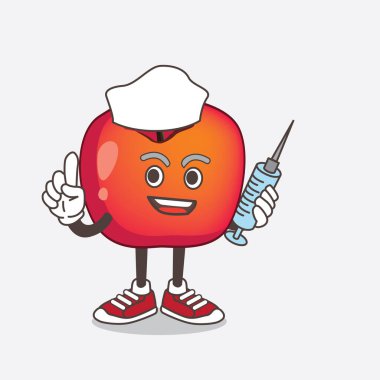 Tıbbi şırıngalı hemşire rolünde Crab Apple çizgi film karakteri.