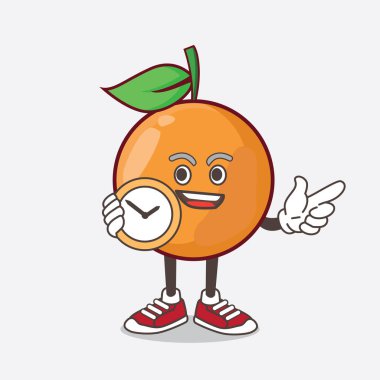 Clementine Orange Fruit 'in saat tutan maskot karakteri.