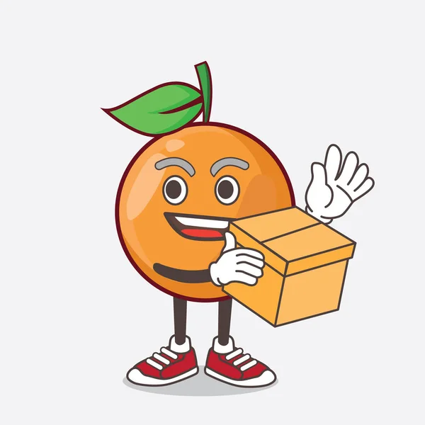クレメンティーヌオレンジフルーツのキャラクターが箱を持っているイラスト — ストックベクタ
