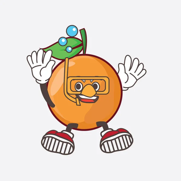 Illustration Clementine Orange Fruit Cartoon Mascot Character Wearing Diving Glasses — Stock Vector