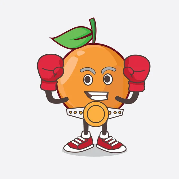 Une Illustration Personnage Mascotte Clementine Orange Fruit Dans Style Boxe — Image vectorielle